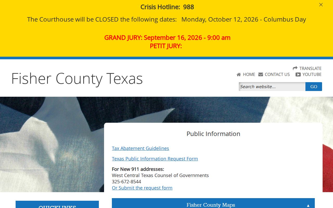 Fisher County warrant search source, county public-information request page