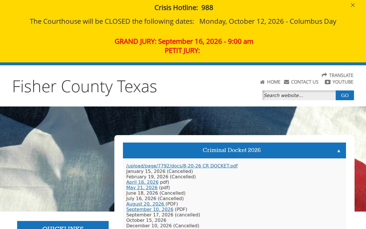 Fisher County bench warrants reference, county criminal docket index