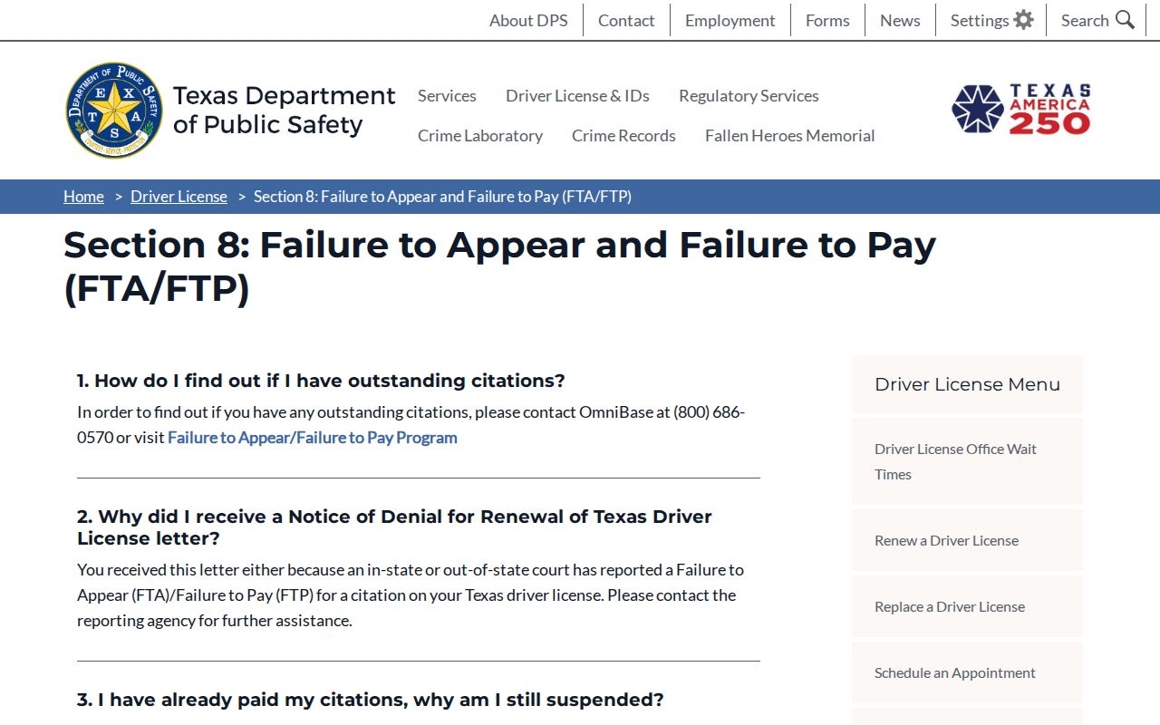 Fisher County traffic warrant reference, DPS failure-to-appear program guidance