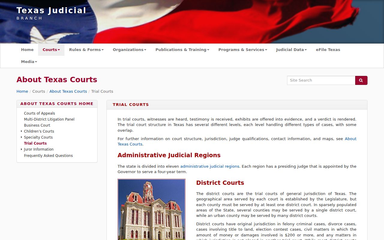 Fisher County arrest warrant reference, Texas trial court structure