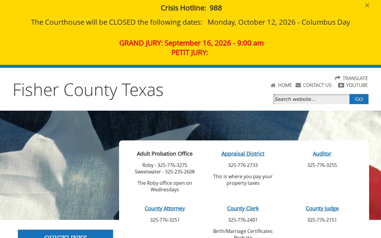 Roby Fisher County warrant-records office directory for court and sheriff contacts